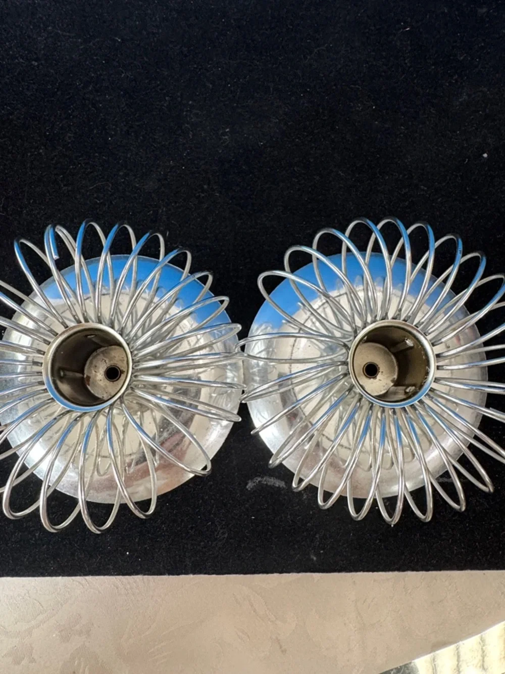2 Sunburst Spirograph candle holders with mirrored bases